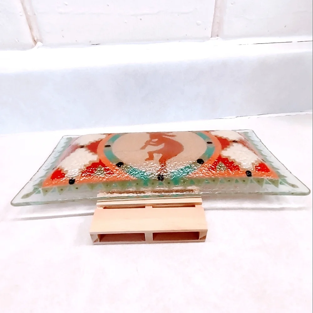 KOKOPELLI FUSED GLASS TRAY SIGNED BY PEGGY KARR RETIRED 2002 - Picture 8 of 9